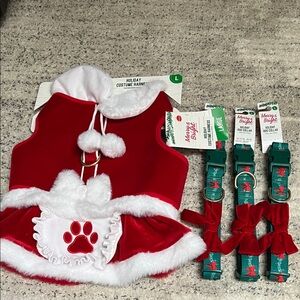 3 large matching festive holiday Christmas dog collars NWT and bonus harness